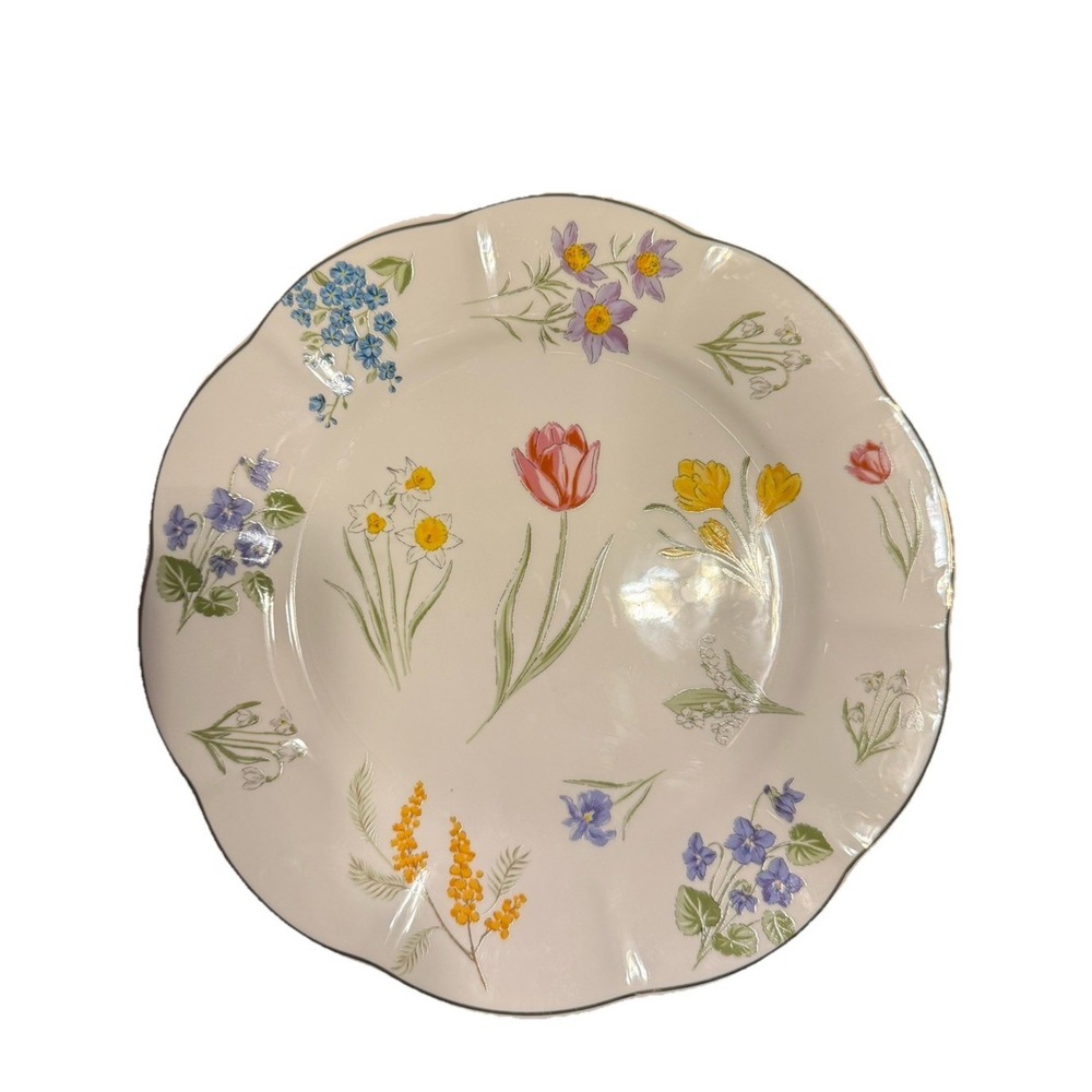 4 Grace Teaware Beautiful Spring‎ Flowers Gold Scalloped Border 8" NEW